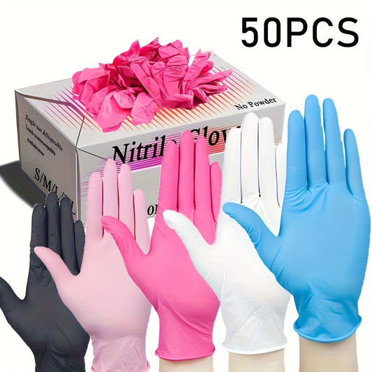 [Disposable Nitrile Gloves] 50pcs Multi-Color Disposable Nitrile Gloves | Essential Household Cleaning Supplies for Kitchen, Pet Bathing, Hair Dye, Manicure & Food Prep