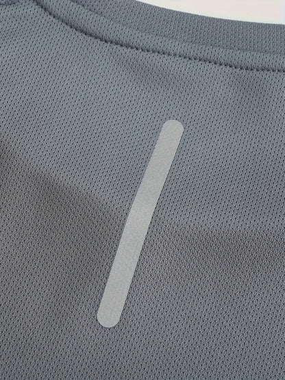 6-Pack Gray-Blue-Black-White-Army Green-Dark Red Casual Sport Print Reflective Stripe T-Shirts, Breathable Quick-Dry Short Sleeve Round Neck Tops, Running Shirts, Moisture-Wicking T-Shirts, Gym Workout Short Sleeve Shirts