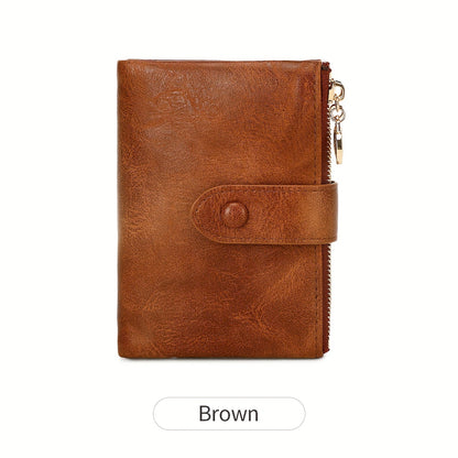 [Vintage Trifold Wallet] MIYIN Women's Vintage Trifold Wallet with ID Window & Coin Pocket - Large Capacity Double Zipper Wallet, Multi-Card Holder (Credit/Debit) - Retro Clutch Case for Everyday Use (,,,,,)