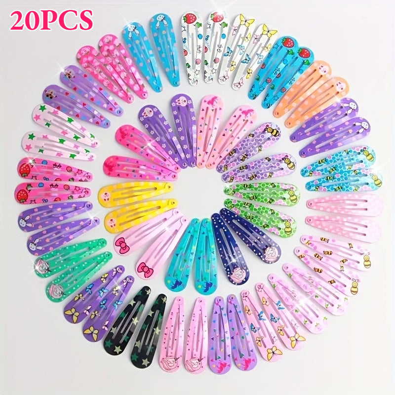 [20/40/60pcs Alloy Hair Clips] 20/40/60pcs Vibrant Alloy Hair Clips | Cute Fashionable BB Clips with Playful Prints | Colorful Hair Accessories for Bangs & Side Hairstyles