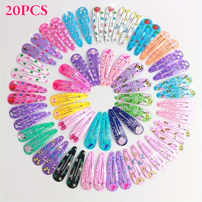 [20/40/60pcs Alloy Hair Clips] 20/40/60pcs Vibrant Alloy Hair Clips | Cute Fashionable BB Clips with Playful Prints | Colorful Hair Accessories for Bangs & Side Hairstyles