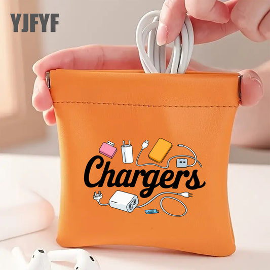 A Printed Charger And Cable Storage Bag Available in Multiple Colors (Pink, Green, Yellow, Blue) - a Portable Organizer for Data Cables, USB Drives, Power Banks, And Phones, Suitable for Office Use, Travel, And More