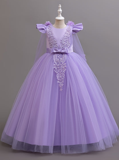 Fashionable Girl's Children's Dress, Medium to Large Size, Floral Pearl Wedding Dress, Flower Girl Performance Princess Dress, Floor-Length Style
