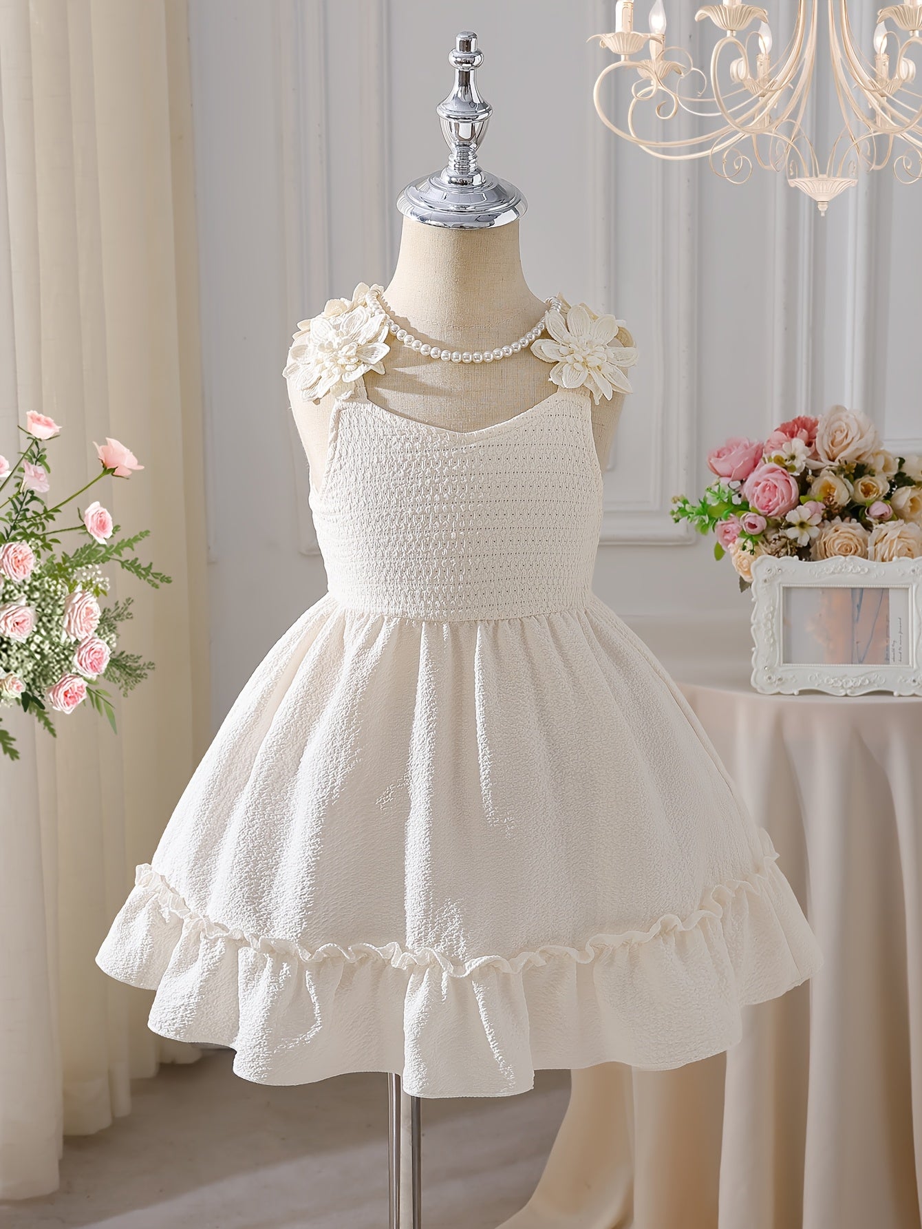 Floral-Decorated Suspender Dress, Hollow Fabric Spliced with Comfortable Checks, Casual And Elegant, Suitable for Summer Dresses for Going Out