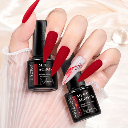 [Rich Wine Red Gel Nail Polish] 1 Container MEET ACROSS Rich Wine Red Gel Nail Polish - /LED Lamp Curable, -Lasting, Color for DIY Nail Art Suitable for Home & Salon Use, Glossy Gel Polish for /LED Lamp Users