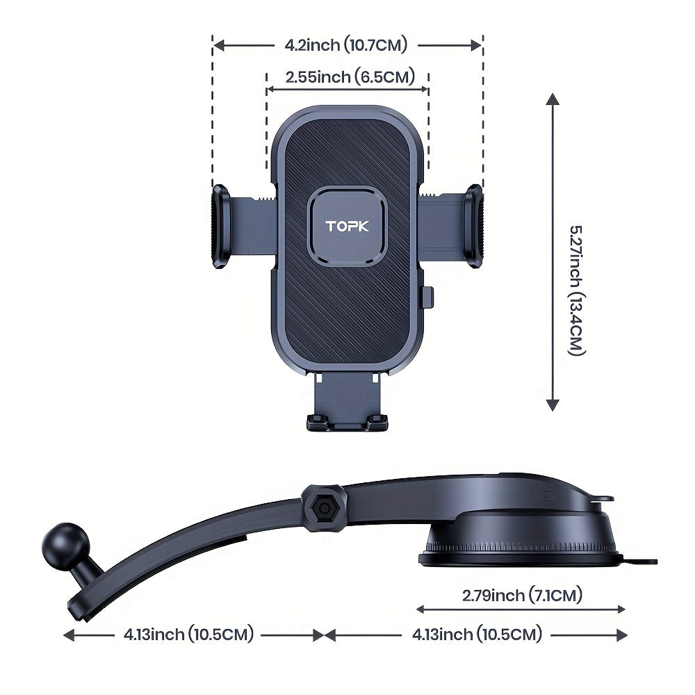 [TOPK D38-C Car Mount] TOPK D38-C Car Phone Holder Mount | Enhanced Adjustable Cell Phone Holder for Car Dashboard | Works with All Phones in Both Horizontal And Vertical Positions