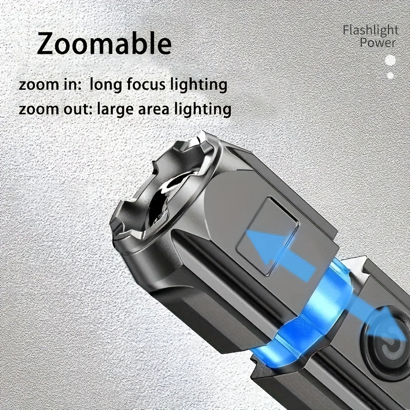 [Powerful Zoomable Flashlight] 1pc Powerful Zoomable Flashlight, Outdoor Multi-functional Portable Home Small Flashlight, Telescopic Zoom Light