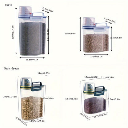 Plastic Storage Container for Dog And Cat Food, 3.31LB/4.41LB Capacity, Includes a Measuring Cup And Is Moisture-Proof with a Sealed Lid, Ideal for Pet Supplies