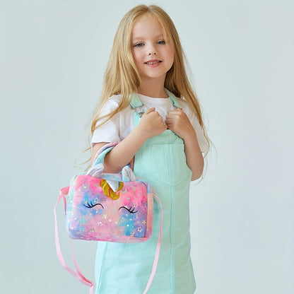 Cute Unicorn Girl Shoulder Crossbody Bag | Corduroy Material, Casual Style, Foldable, Lightweight, Zipper Closure, Lining, Adjustable Strap, For Teenager