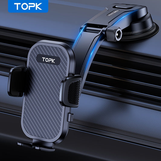 [TOPK Adjustable Phone Holder] TOPK Car Dashboard Phone Holder, Adjustable Mount | Enhanced for Cell Phones, Compatible with All Models, Horizontal or Vertical Positioning