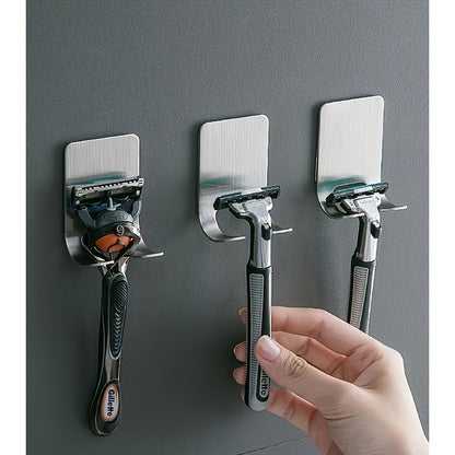 2pcs Silvery Adhesive Wall Hooks, No Drilling Required, Bathroom Shaver Holder, Stainless Steel Door Wall Hook, Bedroom Hat Hook, Bathroom Kitchen Bedroom Bathrobe Hook