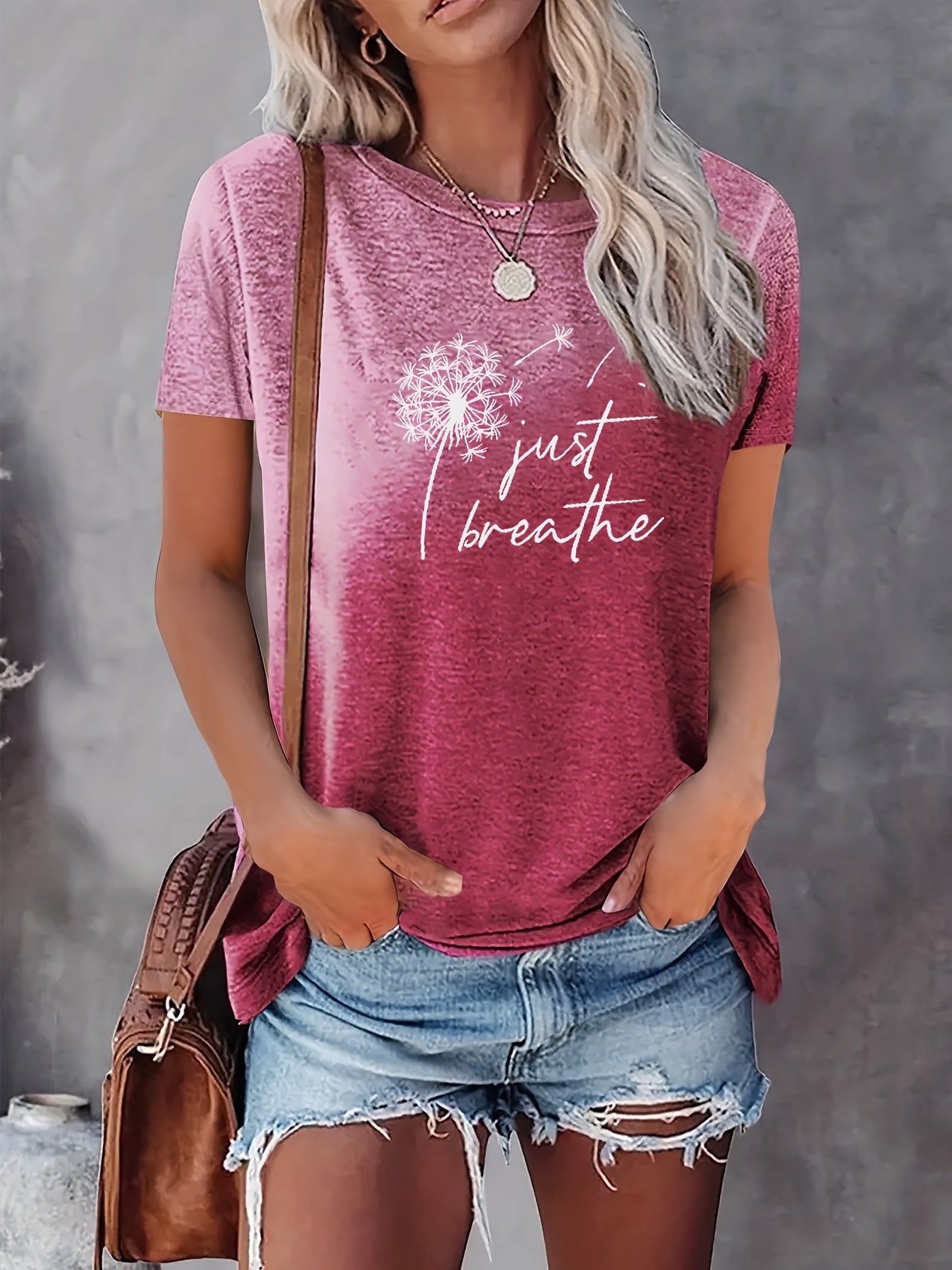 Ombre Dandelion Casual Crew Neck Tee - Easy-Care, Mid-Elasticity & All-Season Comfort