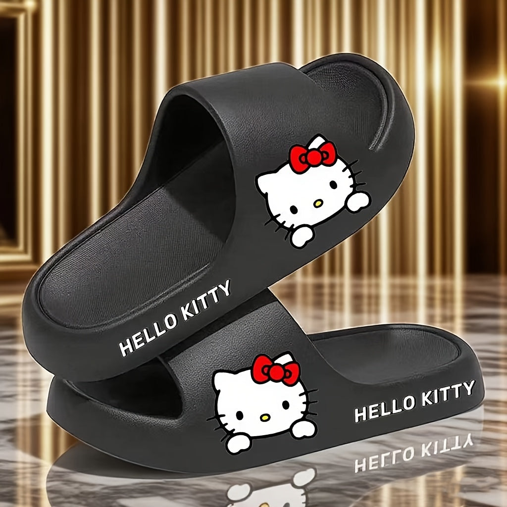 [Sanrio Hello Kitty Slippers] Sanrio Hello Kitty Women's Slippers | Elegant Cartoon Sandals, 4 Colors: Red, Black, White, Pink | Soft Insole, Durable Sole, Hand Washable | Summer Platform Sandals for Couples, Warm Weather Wear