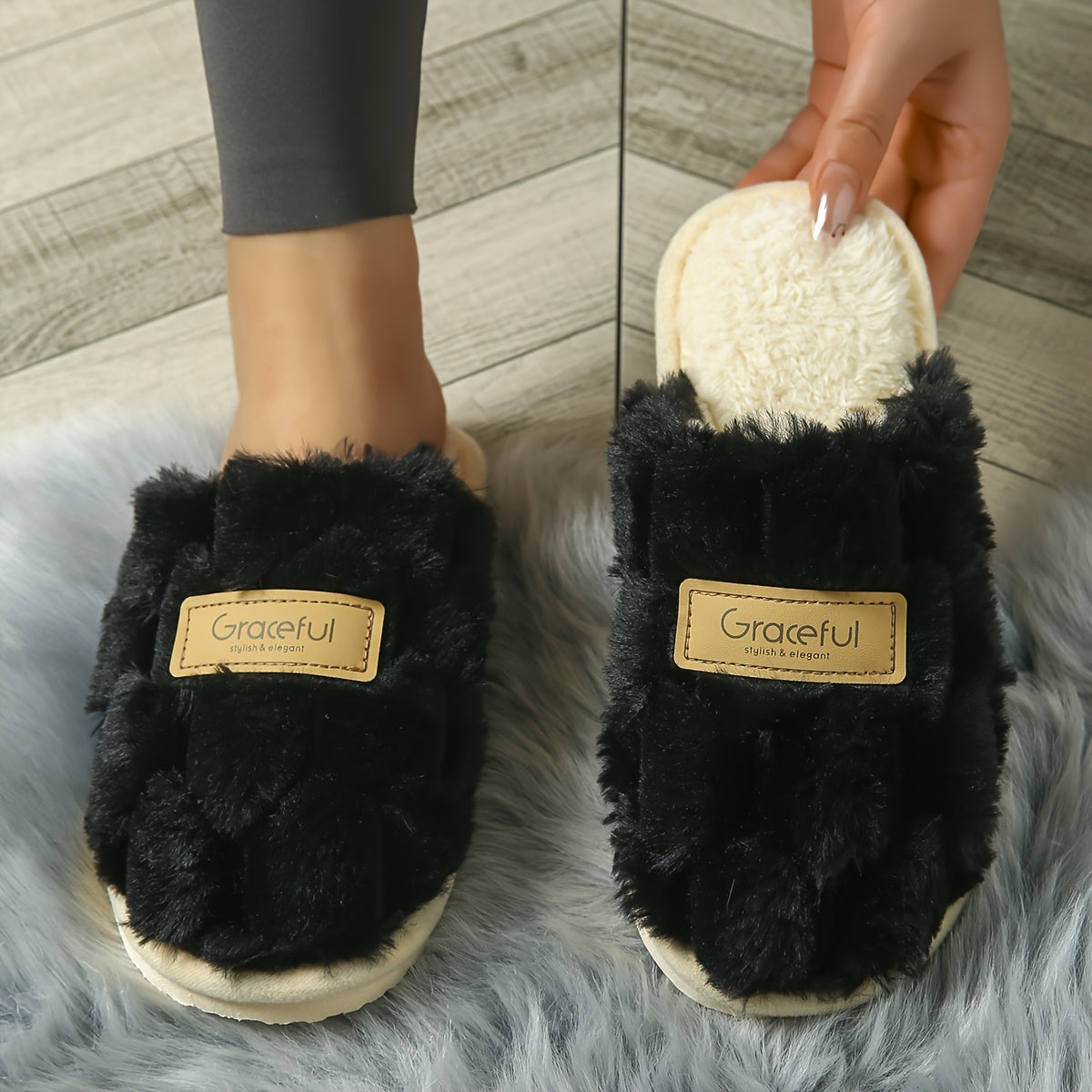 Elegant Women'S Indoor Fluffy Slippers for Winter, Stylish And Easy House Shoes with Plush Warmth., Women Shoes