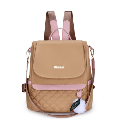 Lightweight Quilted Anti-Theft Backpack with Multiple Pockets, Embroidered Design, High-Quality Travel Bag for Women. Women'S Coin Purse, Casual Backpack with Pom-Pom Pendant, Stylish Shoulder Bag for Shopping, Suitable For, College Freshmen