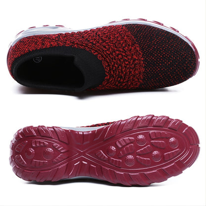 Women'S Air Cushion Sole Sneakers, Lightweight Knit Slip on Shoes, Breathable Running Shoes