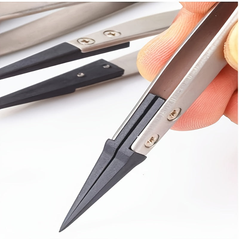 1pc ESD-259A Precision Anti-Static Carbon Fiber Tweezers - Stainless Steel Precision Pliers for Crafts, Jewelry, Electronics, No Power Required, Crafting Tools, Fashionable Metal Surface, Durable Metal Construction