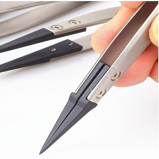 1pc ESD-259A Precision Anti-Static Carbon Fiber Tweezers - Stainless Steel Precision Pliers for Crafts, Jewelry, Electronics, No Power Required, Crafting Tools, Fashionable Metal Surface, Durable Metal Construction
