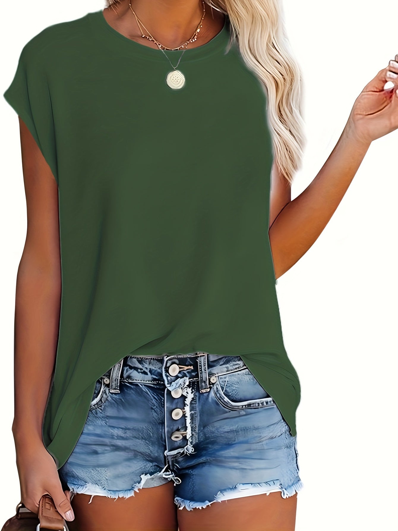 [Women's Tank Top] Comfortable Women's Solid Color Tank Top | White and Black Round Neck Short Sleeve Loose Fit Base Layer Shirt