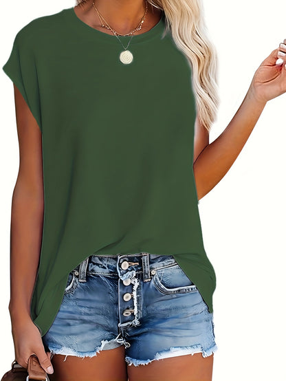 [Women's Tank Top] Comfortable Women's Solid Color Tank Top | White and Black Round Neck Short Sleeve Loose Fit Base Layer Shirt