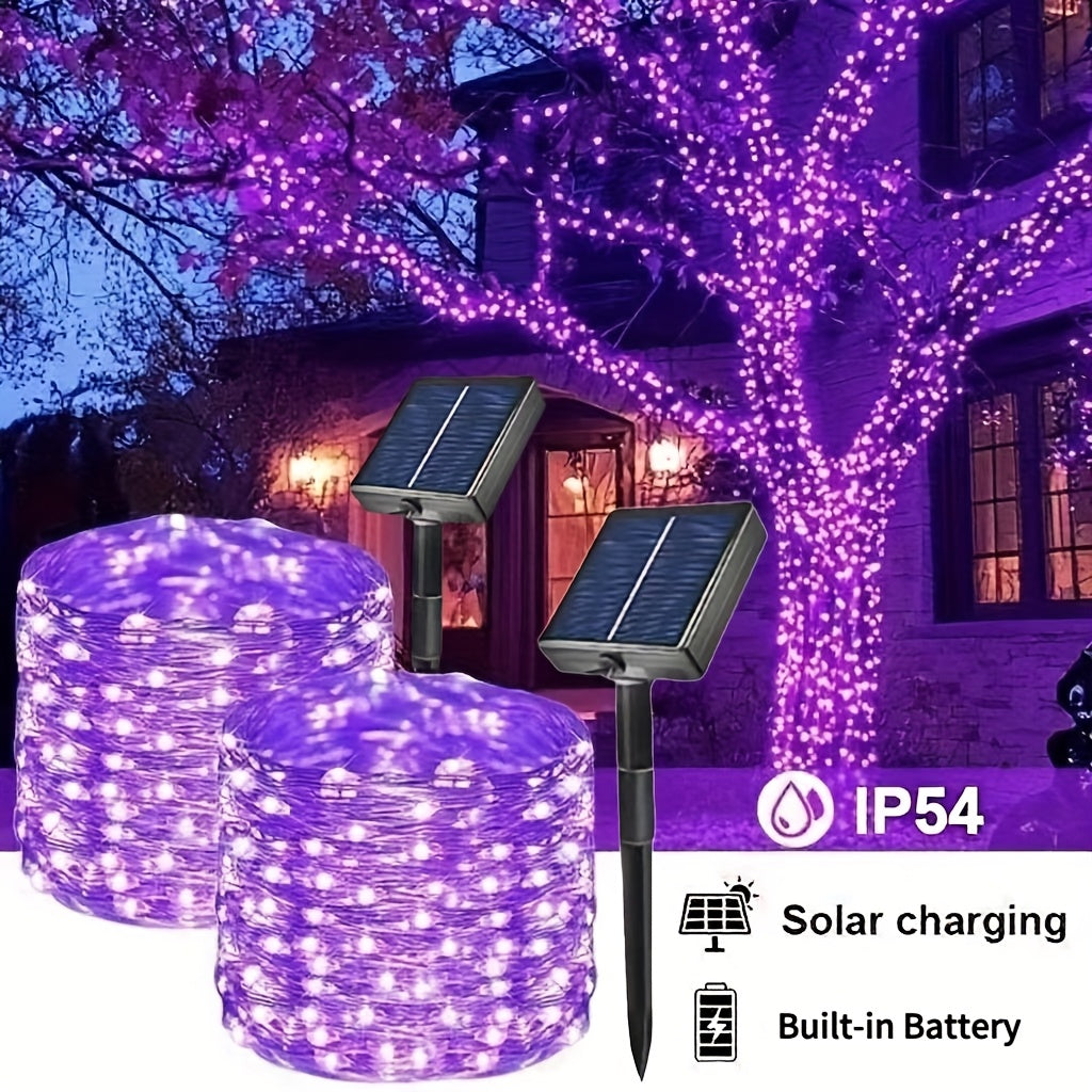 [Christmas] Solar-Powered LED Fairy Light Strings With 50/100/200/300 Leds For Outdoor Garden Decoration, Perfect For Christmas Trees, Porches, And Lawns, Featuring Light Control And Solar Energy Supply