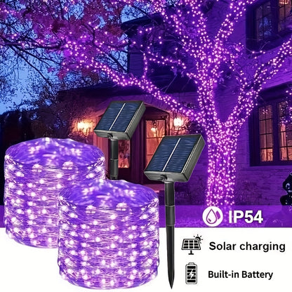 [Christmas] Solar-Powered LED Fairy Light Strings With 50/100/200/300 Leds For Outdoor Garden Decoration, Perfect For Christmas Trees, Porches, And Lawns, Featuring Light Control And Solar Energy Supply