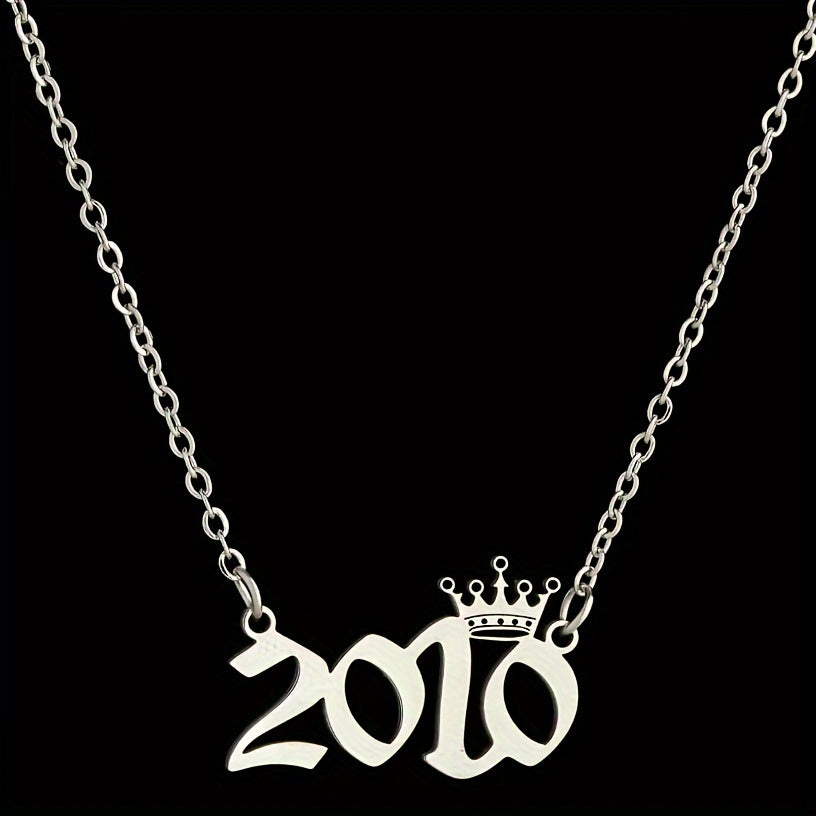 1 Elegant and Stylish Stainless Steel Polished Year Number Necklace, Unique Date Birthday Crown Pendant Necklace Gift for 1980-2024, Versatile Casual Attire Collarbone Chain Holiday Present