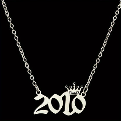 1 Elegant and Stylish Stainless Steel Polished Year Number Necklace, Unique Date Birthday Crown Pendant Necklace Gift for 1980-2024, Versatile Casual Attire Collarbone Chain Holiday Present