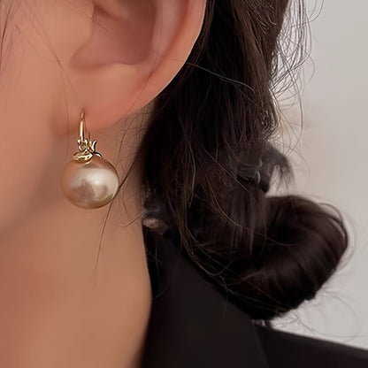 Pretty Imitation Pearl Pendant Hoop Earrings Zinc Alloy Jewelry Vintage Elegant Style For Women Daily Casual