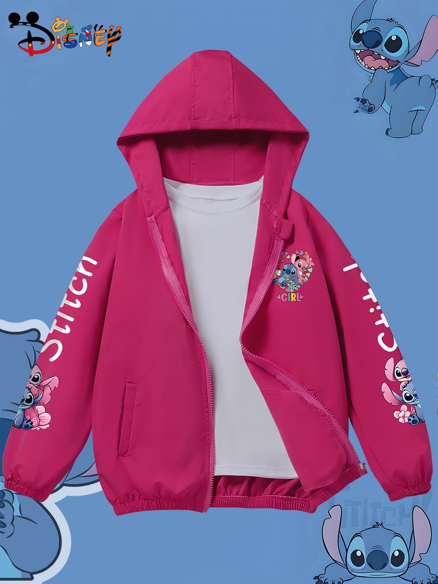 Disney Autumn Windproof Jacket for, Cute Stitch Print Hoodie, Unisex Zip-Up Outerwear, Youth Fashion Versatile Hooded Sweatshirt, Outdoor Casual Sports Jacket, Essential Gift for Holidays, Birthdays, Parties, Unisex for and, Korean Style Trendy
