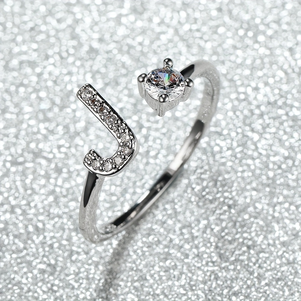 Elegant Adjustable Alphabet Ring | Chic Alloy with Glass Accents | Perfect for Daily Wear & Gifting on Mother's Day or Christmas