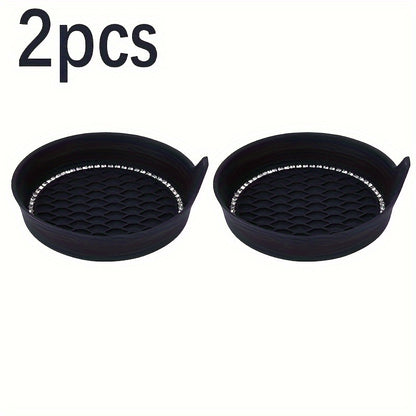 2PCS Silicone Car Cup Coasters with Non-Slip Rhinestone Design, Universal Vehicle Cup Holder Interior Accessories