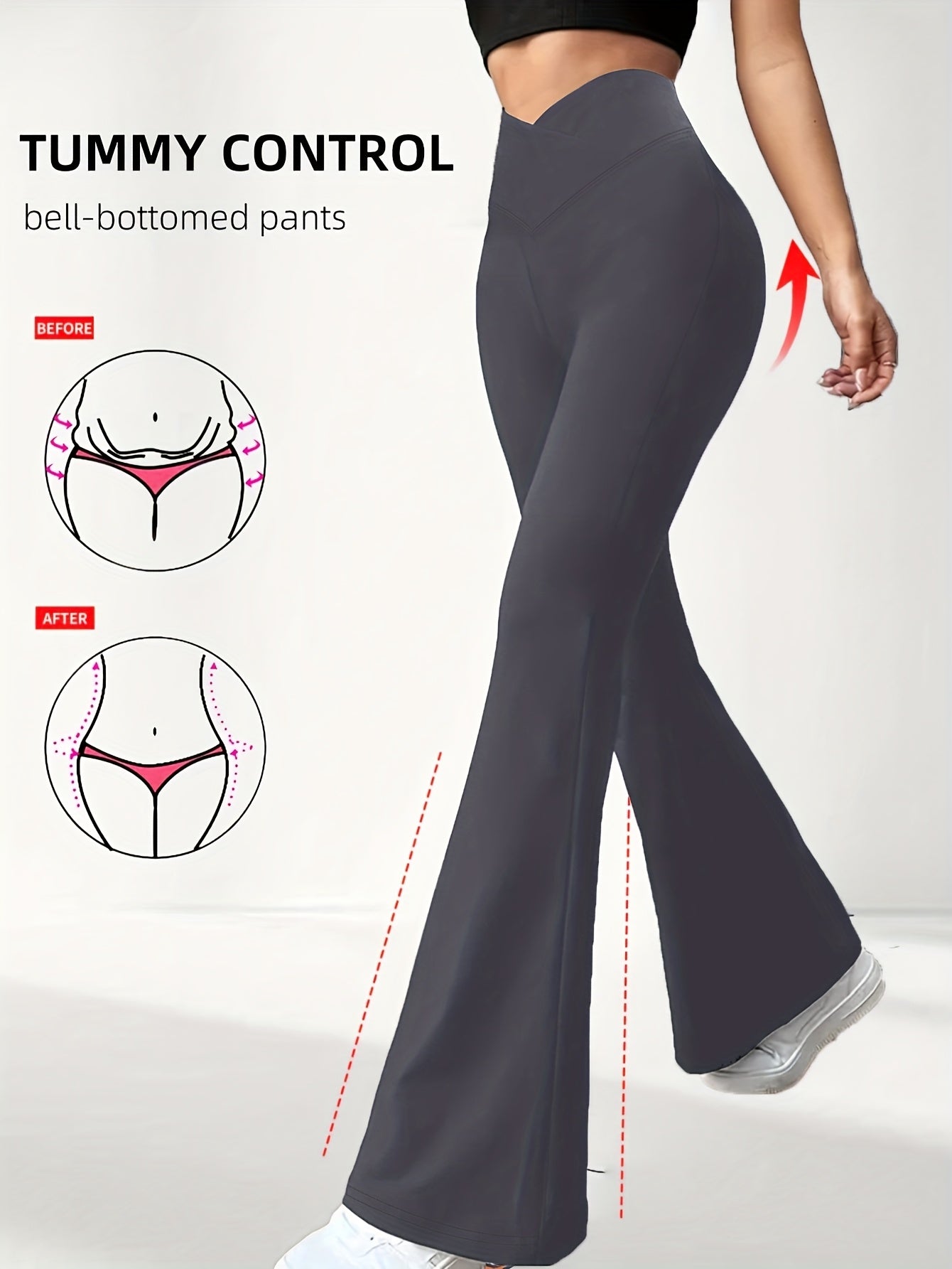 Women's High-Waisted Flared Pants with Belly Button Control - Tummy Management Leggings, Non-See-Through Stretchy Pants for Workouts, Casual & Formal Outfits - All-Season Slim Fit Bottoms