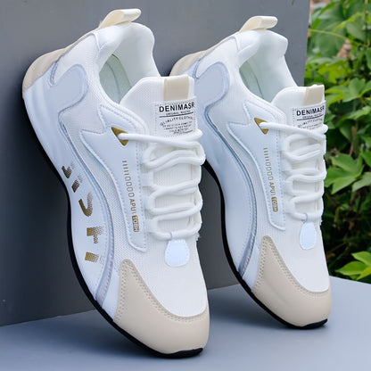 Men'S Fashion Casual Sneakers - Low-Top Lace-Up with Golden Accents, Breathable Fabric Lining & Durable PVC Sole, All-Season Comfort for Outdoor, Daily Wear & Street Style, Outdoor Footwear, Stylish Laceups, Fabric Lined Interior