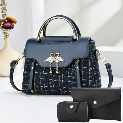 New Stylish Three-Piece Set Bag with Trendy Prints for Women, Casual Handbag