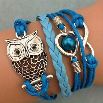 European and American Fashion Jewelry Owl Heart Number 8  Braided Bracelet