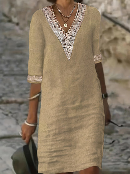 Women's Fashion V-Neck Lace Short Sleeve Dress