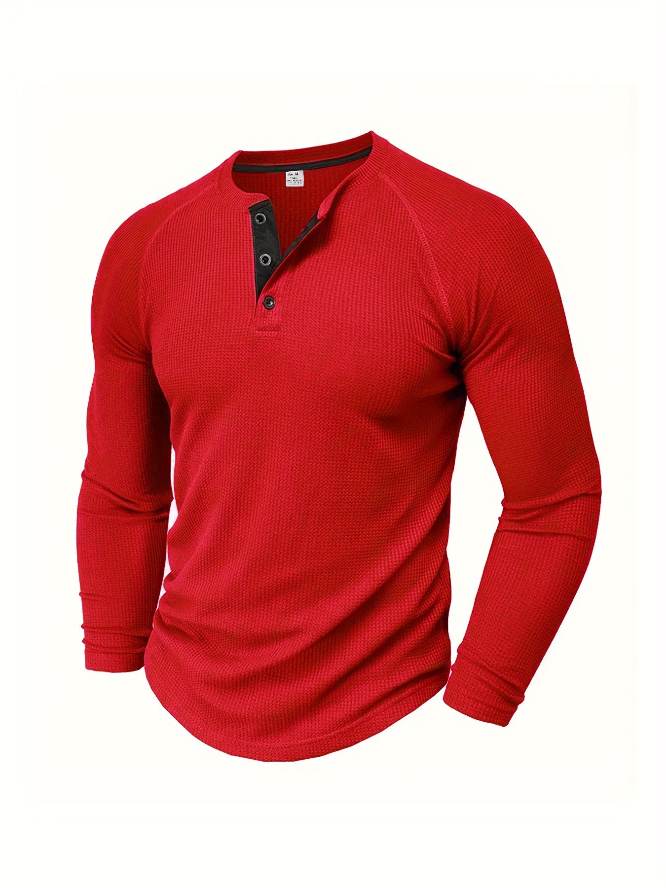 Men'S Long-Sleeve T-Shirt with a Round Neck, Pullover Henley Shirt, Solid Color, Stylish And Versatile Top, Selected by Pearson