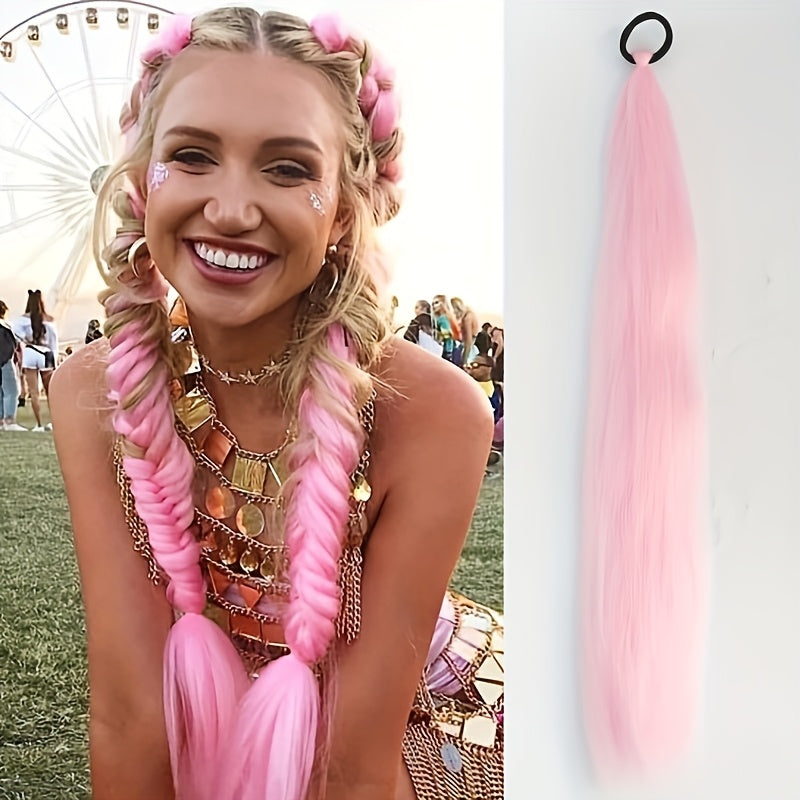 26 Inch Rainbow Synthetic Braided Hair Extensions - Luminous Twisted Hair with Vibrant Gradient Colors (Pink to Blue to Purple), Easy Clip-In for Women, Versatile Hairpiece for Parties & Casual Outfits, Party Hairpiece, Gradient Color Hair, Easy Clipin Ha