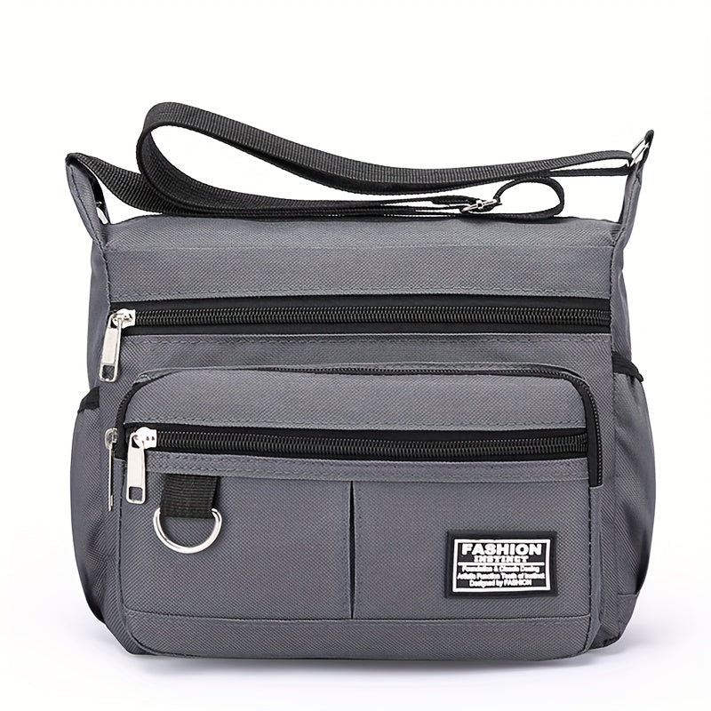 Large Capacity Nylon Crossbody Bag for Men - Adjustable Strap, Multi-Layer, Casual Gray Shoulder Bag with Sequin Detail - Ideal for Daily Commute & Travel, Travel Bag