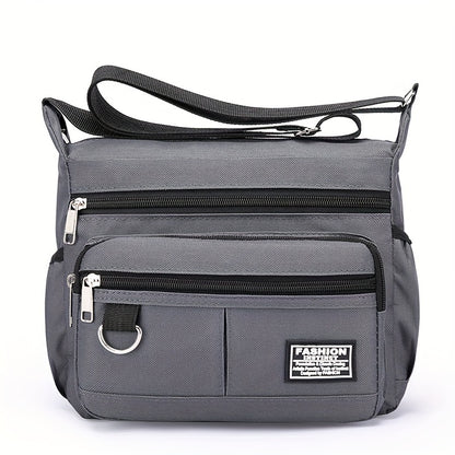 Large Capacity Nylon Crossbody Bag for Men - Adjustable Strap, Multi-Layer, Casual Gray Shoulder Bag with Sequin Detail - Ideal for Daily Commute & Travel, Travel Bag