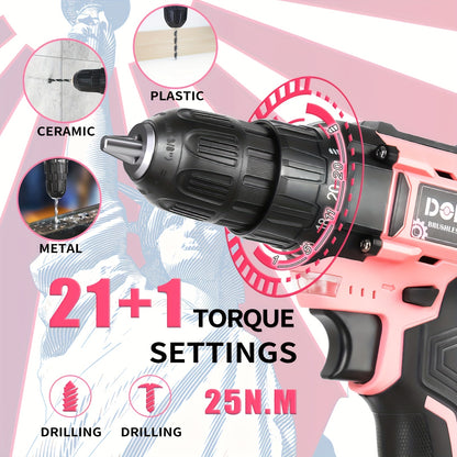 Cordless Drill Set, Lightweight & Powerful, 2 Batteries Included, Tool Case & 24pcs Accessories, 21V, Ideal for Home DIY, Repair & Gift
