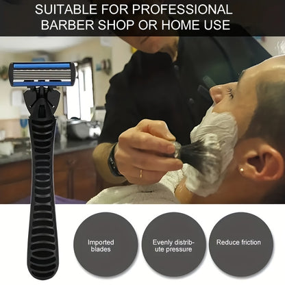 [Manual Razor Set] 6-Layer Manual Razor Set - Men's Grooming Kit with Non-Slip Metal Handle, Multiple Replacement Blades - Ideal for Beard and Mustache Trimming, Durable Shaver Set, Beard Grooming Kit, Sleek Razor Design
