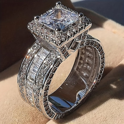 Elegant Square Cut Zirconia Engagement Ring with Sparkling Cubic Zirconia - Versatile for Men & Women, Ideal for Valentine'S Day, Eternity, and Wedding Jewelry, Eternity Ring|Luxurious Setting, Zirconia Ring