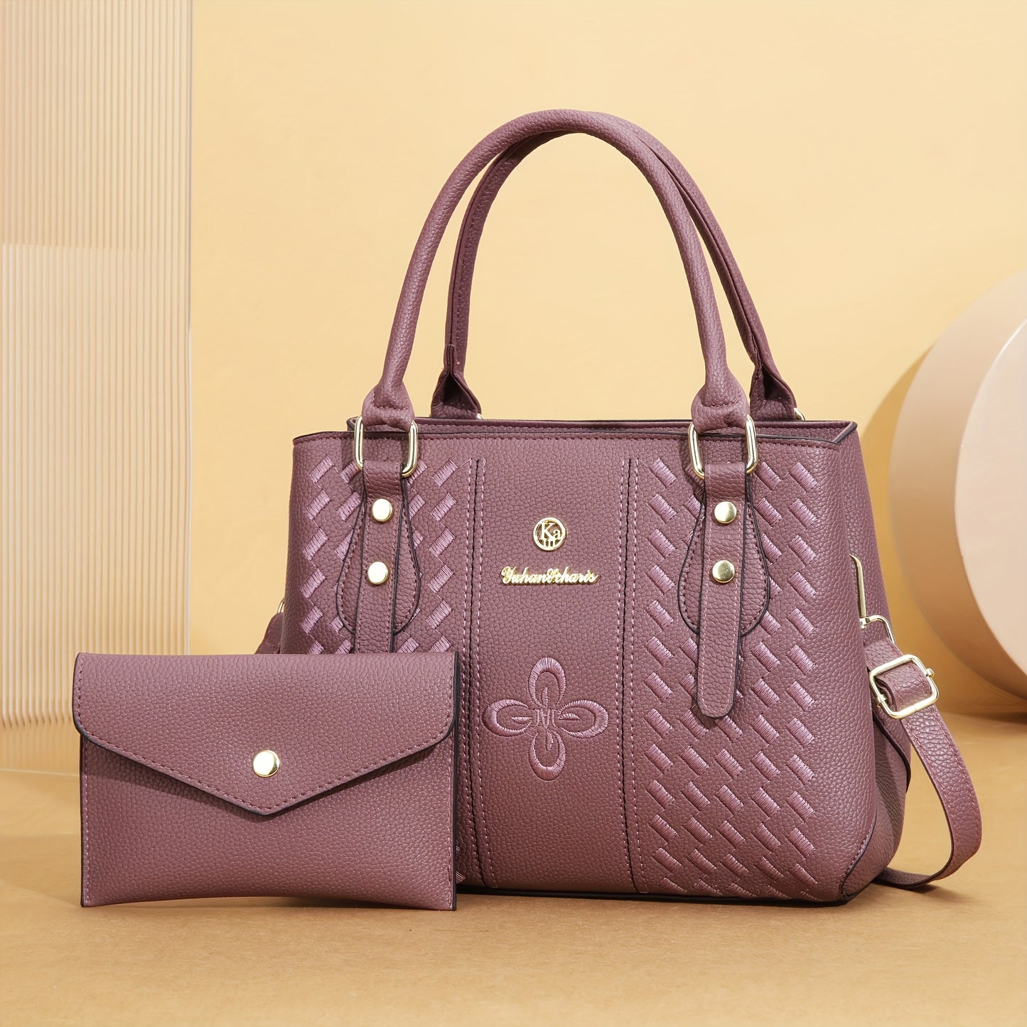 [Elegant Shoulder Bag] Embroidered Large Capacity Women's Shoulder Bag Set | Elegant with Removable Strap and Zipper Closure, Lining