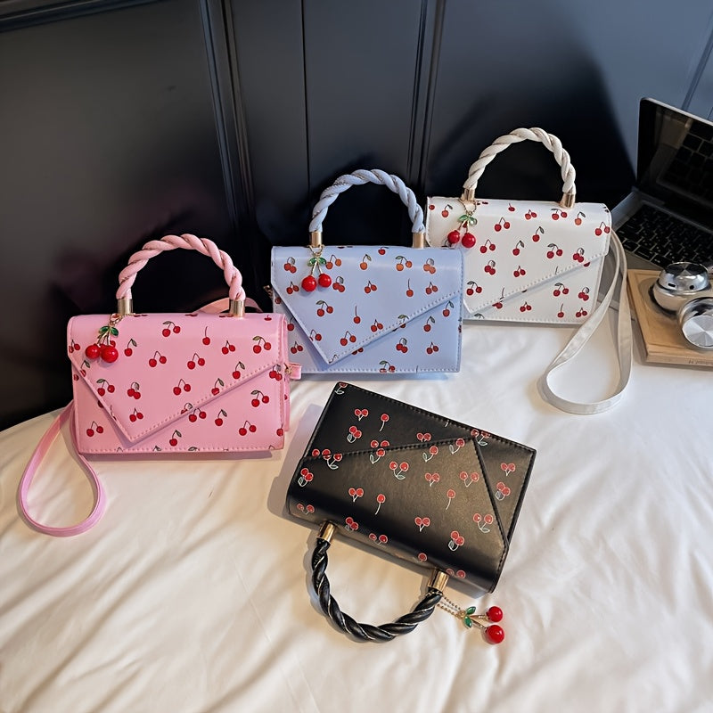 Women'Single-Shoulder Bag, 2025 New Fashion Cherry Print Handbag/Tote Bag, Fresh, Cute, and Sweet Single-Shoulder Crossbody Bag, Chic Style Design with Cherry Charm, Multiple Colors Available, Halloween Bestselling Women'Bag