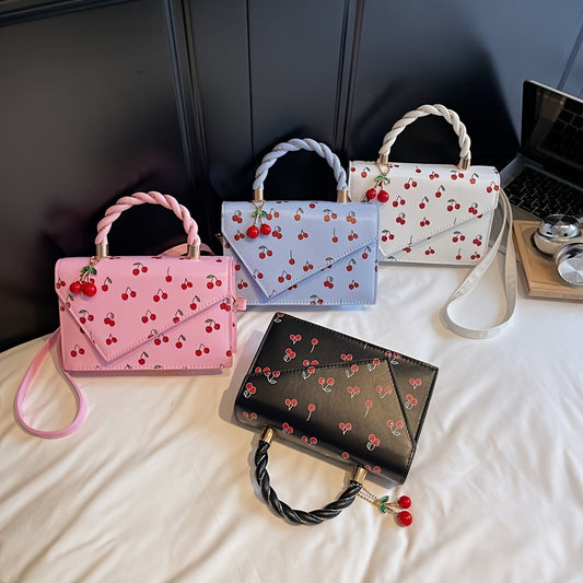 Women'Single-Shoulder Bag, 2025 New Fashion Cherry Print Handbag/Tote Bag, Fresh, Cute, and Sweet Single-Shoulder Crossbody Bag, Chic Style Design with Cherry Charm, Multiple Colors Available, Halloween Bestselling Women'Bag