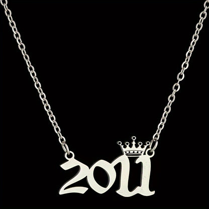 1 Elegant and Stylish Stainless Steel Polished Year Number Necklace, Unique Date Birthday Crown Pendant Necklace Gift for 1980-2024, Versatile Casual Attire Collarbone Chain Holiday Present