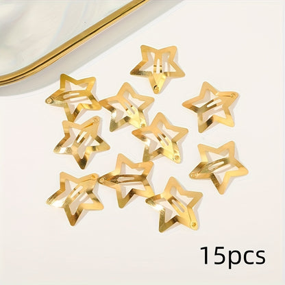 5/15/30/60pcs Y2K Silvery Star Hair Clips for Girls Filigree Star Metal Snap Clip Women Simple BB Hairpins Barrettes Hair Accessories, Gift for Eid, Ramadan