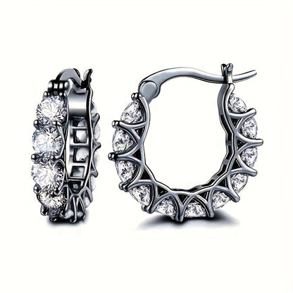 [Zirconia Hoop Earrings] Elegant Zirconia Inlaid Circular Hoop Earrings for Women, Perfect for Engagement Parties, Daily Wear, And Stylish Jewelry